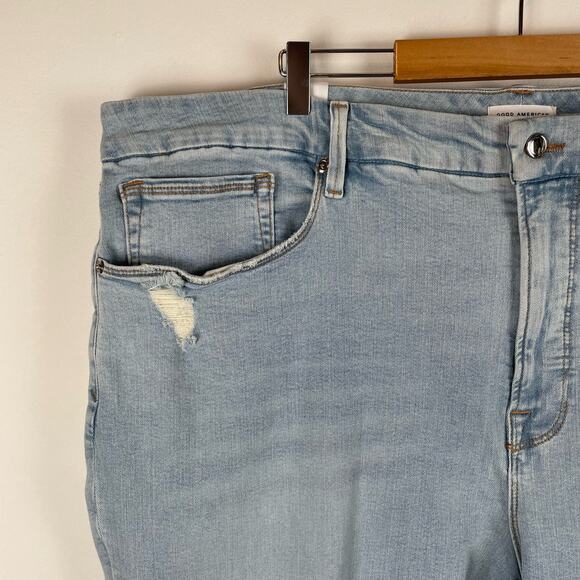 Good American Good Legs High Rise Cropped Mini Bootcut Jeans Size 26 Light Wash - Picture 9 of 12